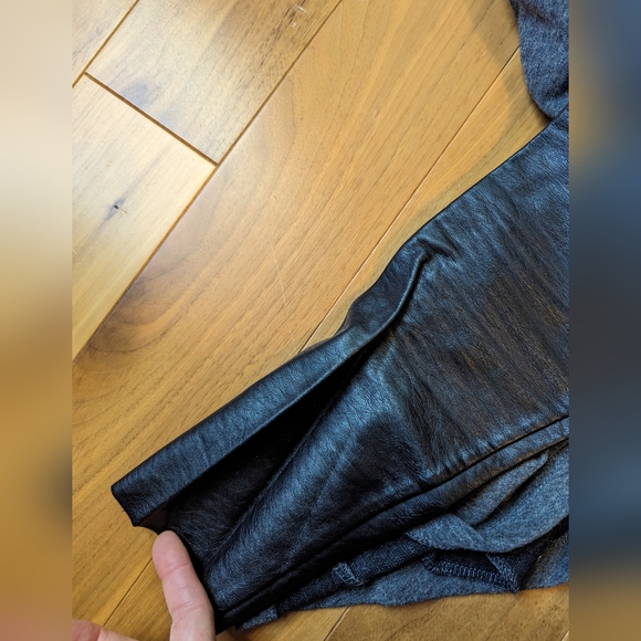 Bordeaux faux leather sleeve cropped open front cardigan - Picture 6 of 7